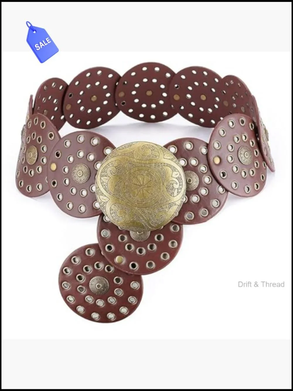 Wide Western Belt with Rotating Disc Conchos Boho Cowgirl Belt Jeans Dress